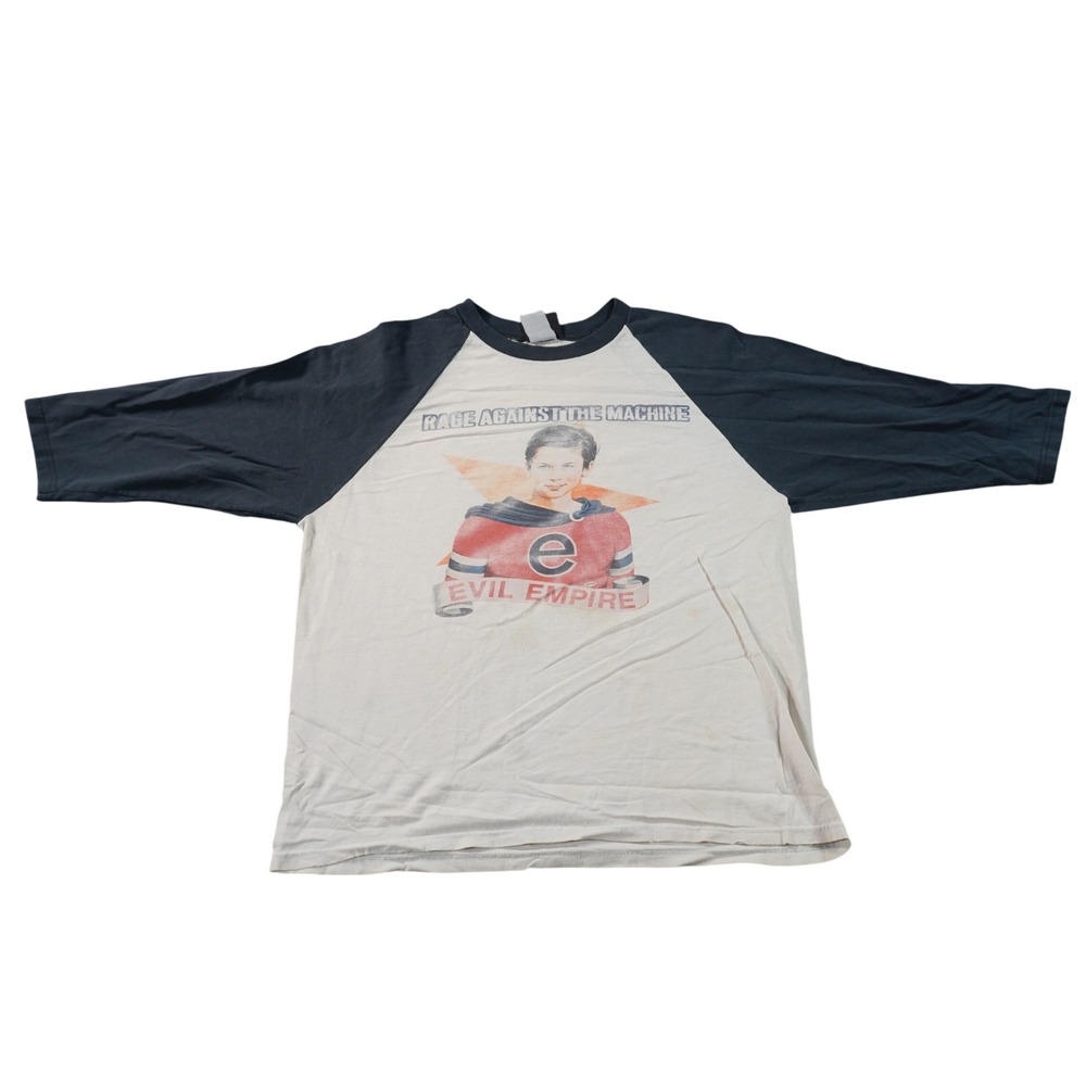 Rage Against The Machine Evil Empire T-Shirt Mens Large Cream Navy Raglan Tee